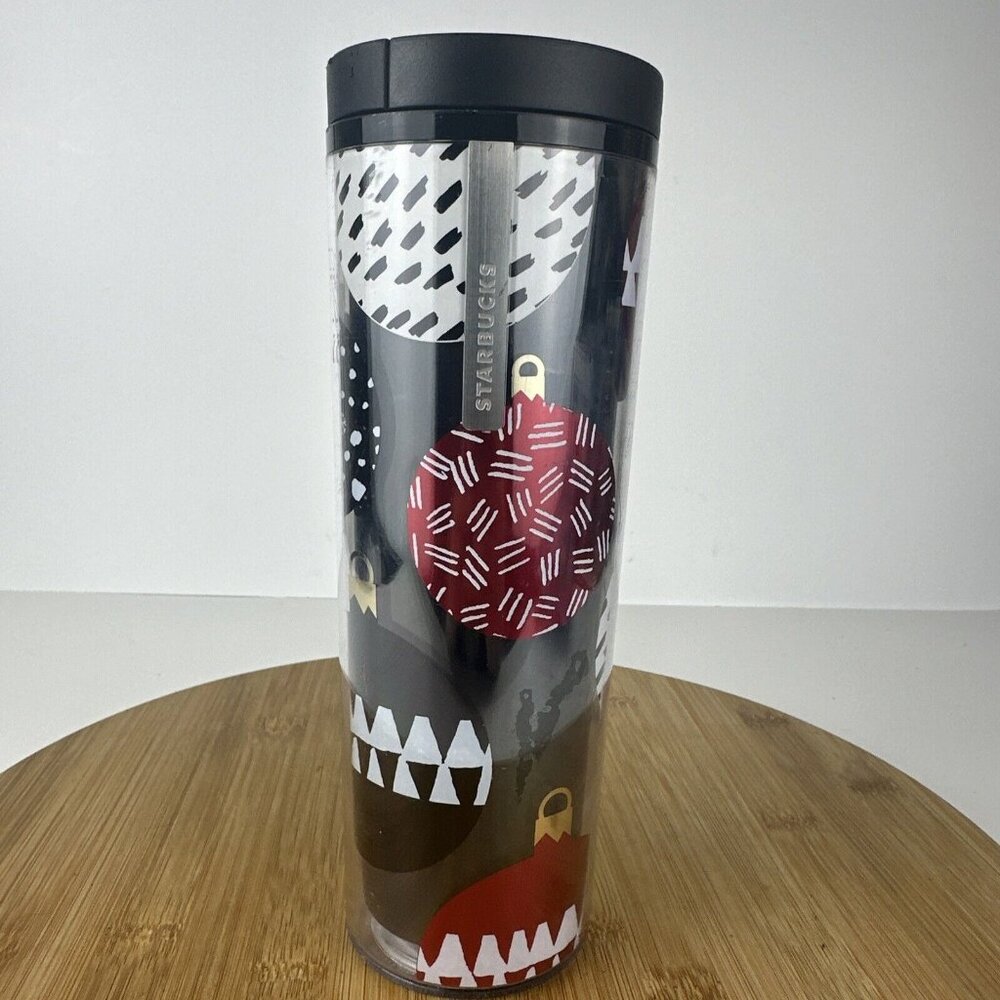 Starbucks 2013 Holiday 16 fl.oz Ornaments Black Plastic Tumbler Drink Travel Cup